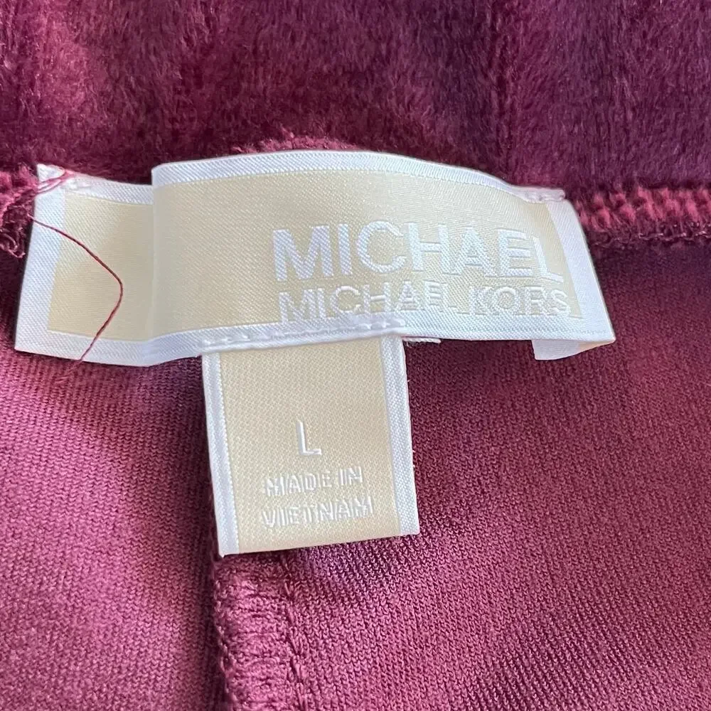 Michael Kors Burgundy Velour Straight Leg Track Pants L NWOT Ruby Maroon Red